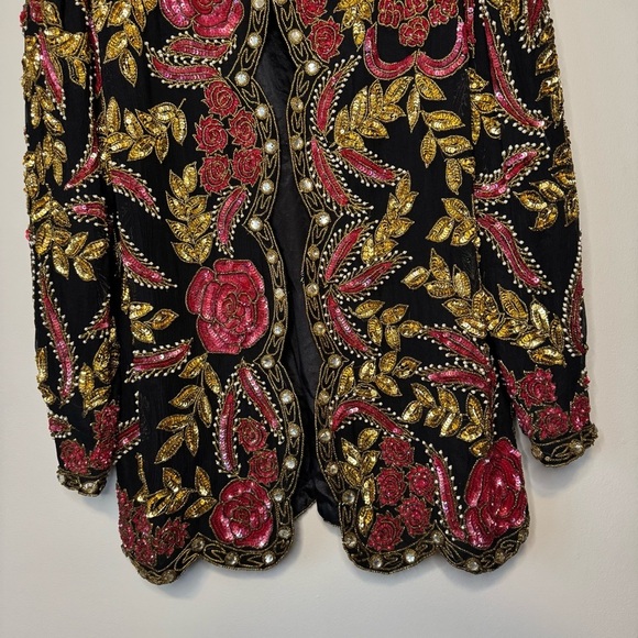 Vtg 80s Beaded Silk Evening Jacket Size Medium Floral - Picture 3 of 10